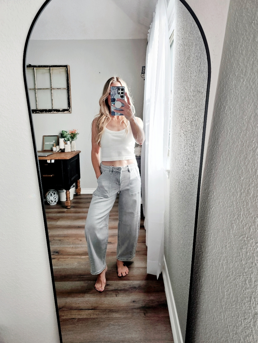 RISEN High Rise Slouchy Barrel Jeans Grey Stretch Neutral Ankle Various NEW - Picture 15 of 15